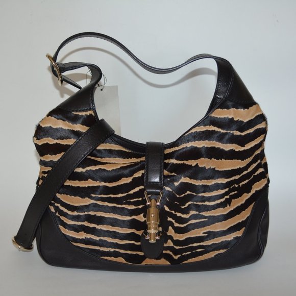 NWT GUCCI WOMENS PONY HAIR LEATHER JACKIE SHOULDER PURSE BAG MEDIUM - Picture 11 of 12
